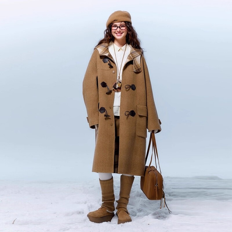 Camel Wool Cashmere Toggle Coat for Women 2025 New Winter Thickened Mid-Length Woolen Coat for Petite Women
