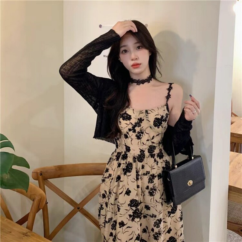 Beautiful Floral Suspender Dress for Women 2026 New Spring and Summer Petite Long Skirt French Style Two-Piece Set