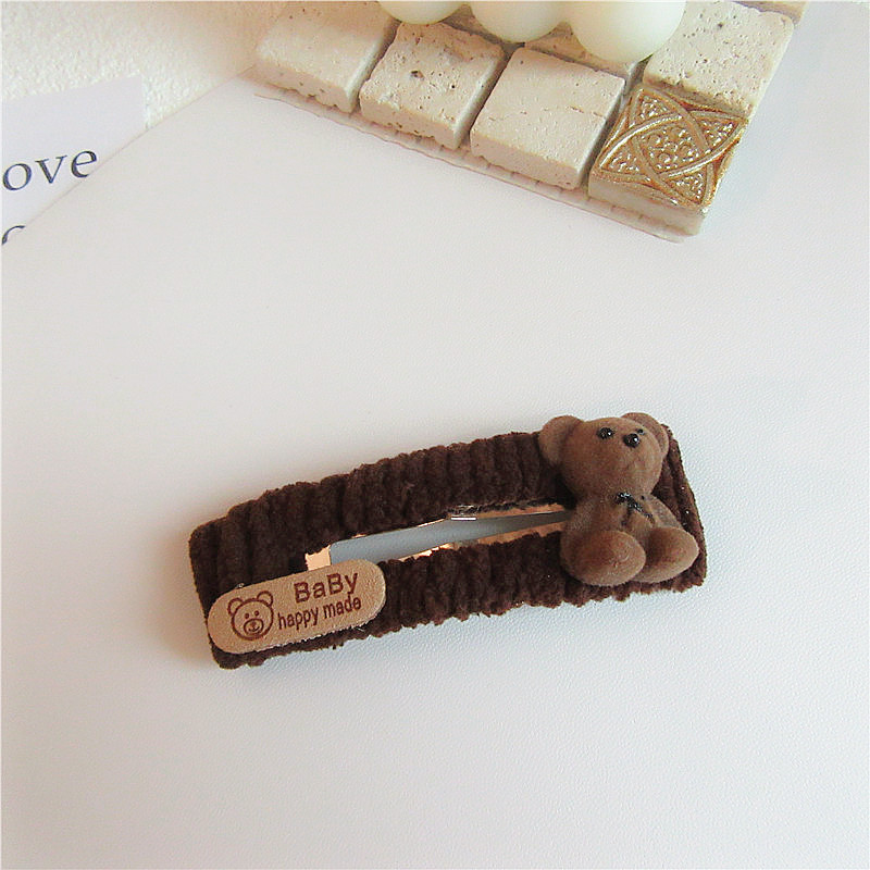 Korean Square Flocking Bear Hairpin Autumn And Winter New Hair Accessories display picture 3