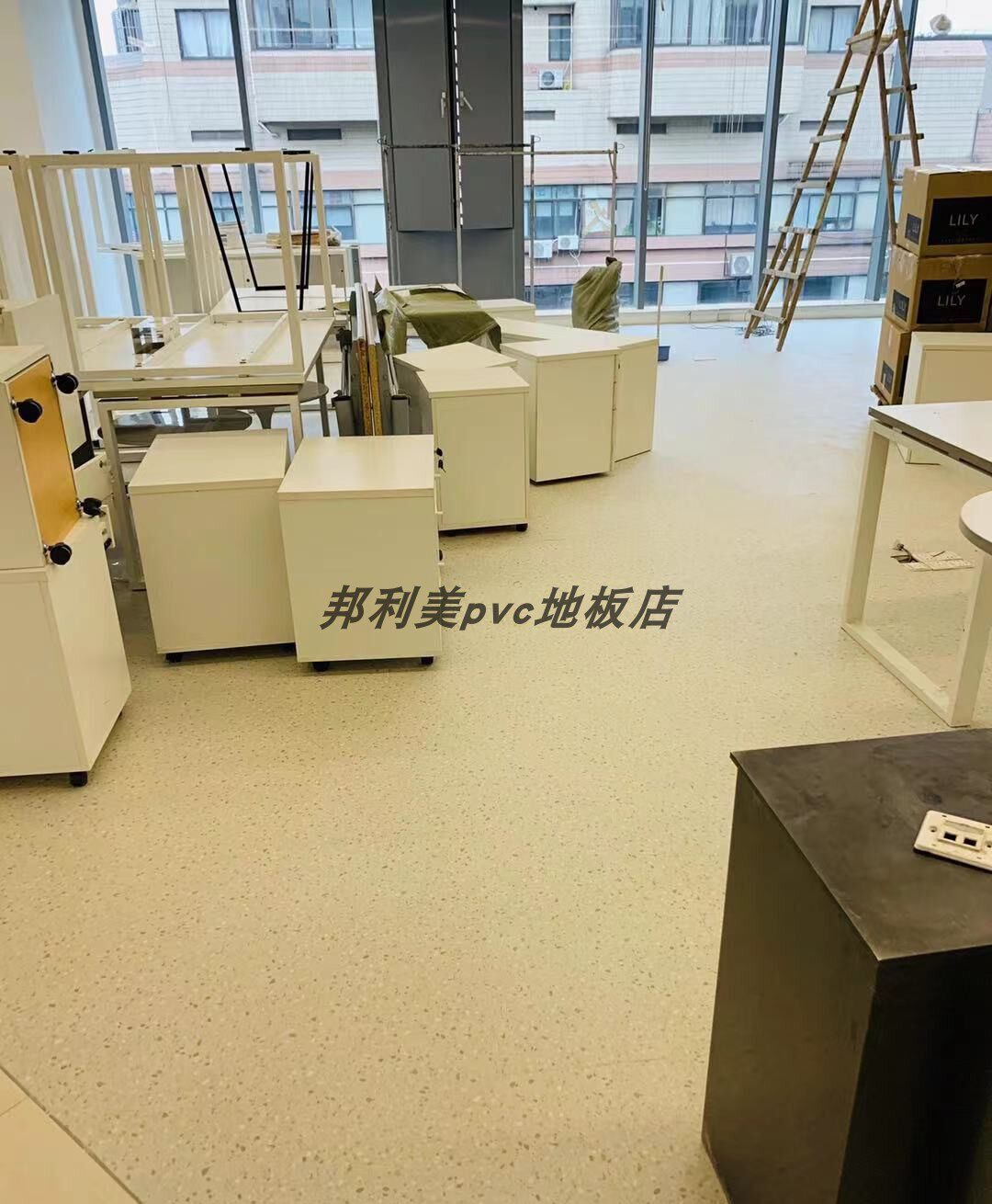 Линолеум 水磨石纹块材地板贴pvc地垫办公室服装店地板贴饭厅防水石塑地板2mm Tai Po flooring