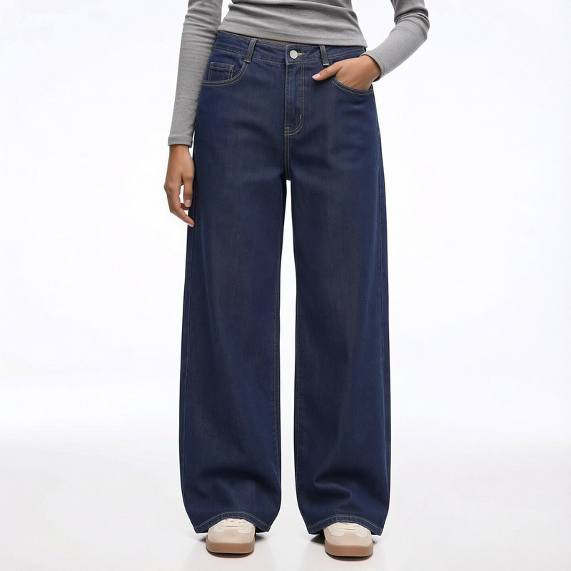 Plus Size 2026 Spring High-Waisted Dark Straight-Leg Jeans Retro Dark Blue Wide-Leg Long Pants Women's Floor-Length Pants 1039