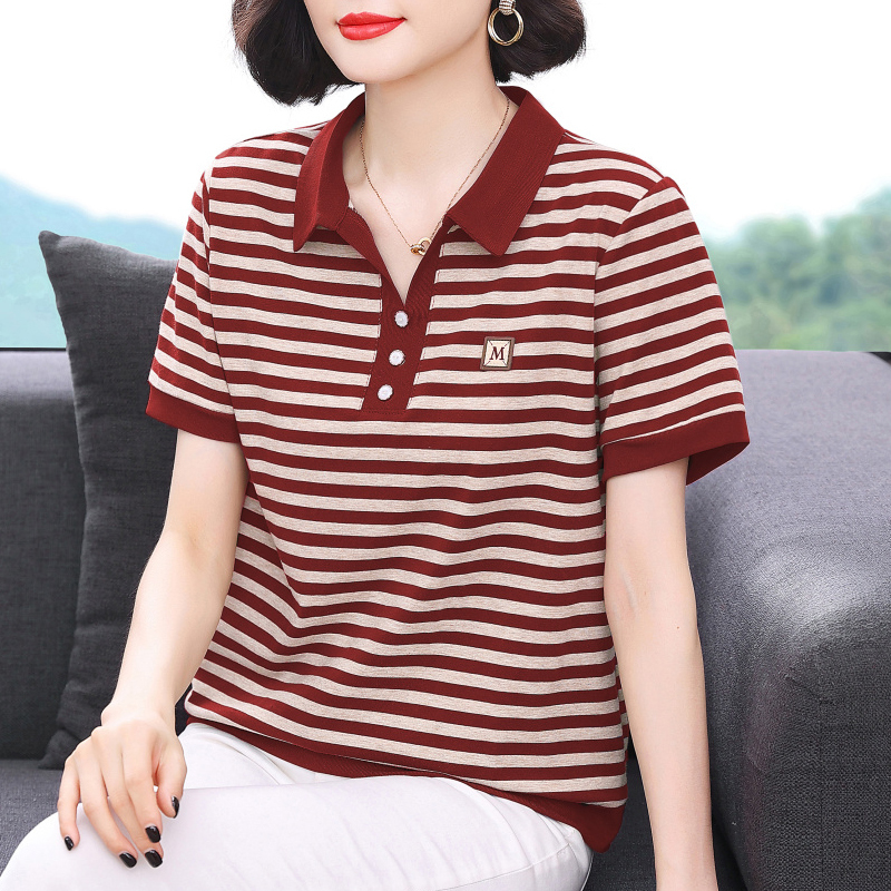 Striped Short-Sleeved T-Shirt for Women, New 2026 Summer Style, Stylish, Tummy-Covering, Versatile Top, Loose-Fitting Top for Middle-Aged and Elderly Mothers