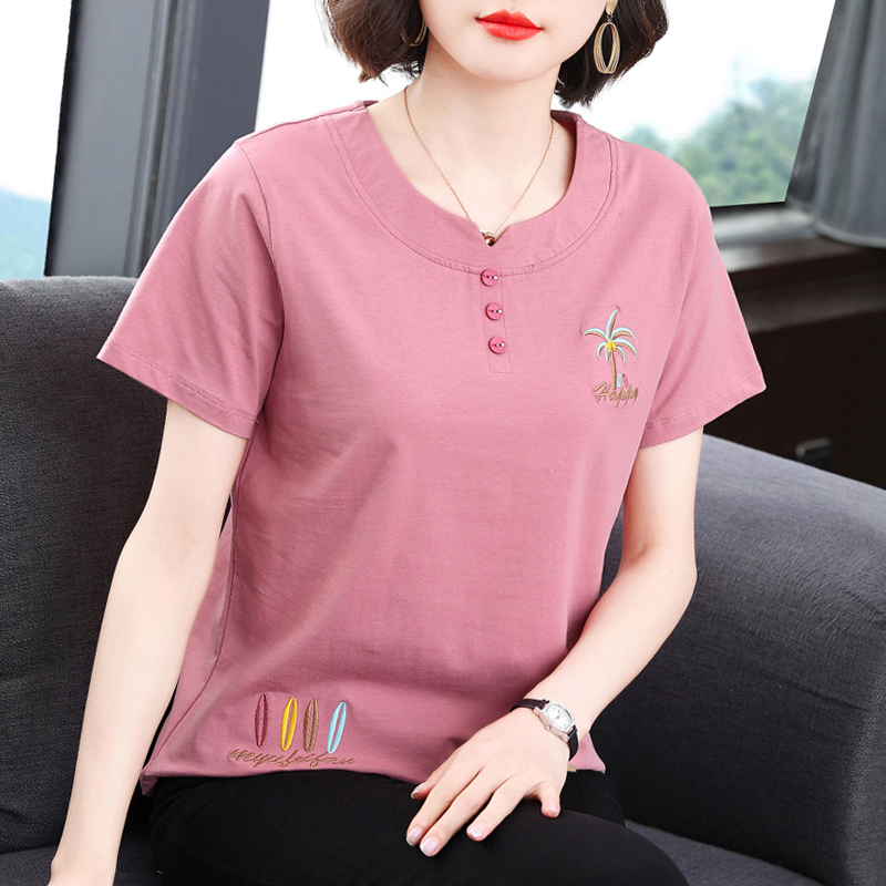 Mom's Short-Sleeved T-Shirt for Women, New 2026 Summer Style, Age-Reducing Pure Cotton Clothing, Half-Sleeved Top, Loose-Fitting Top for Middle-Aged and Elderly People