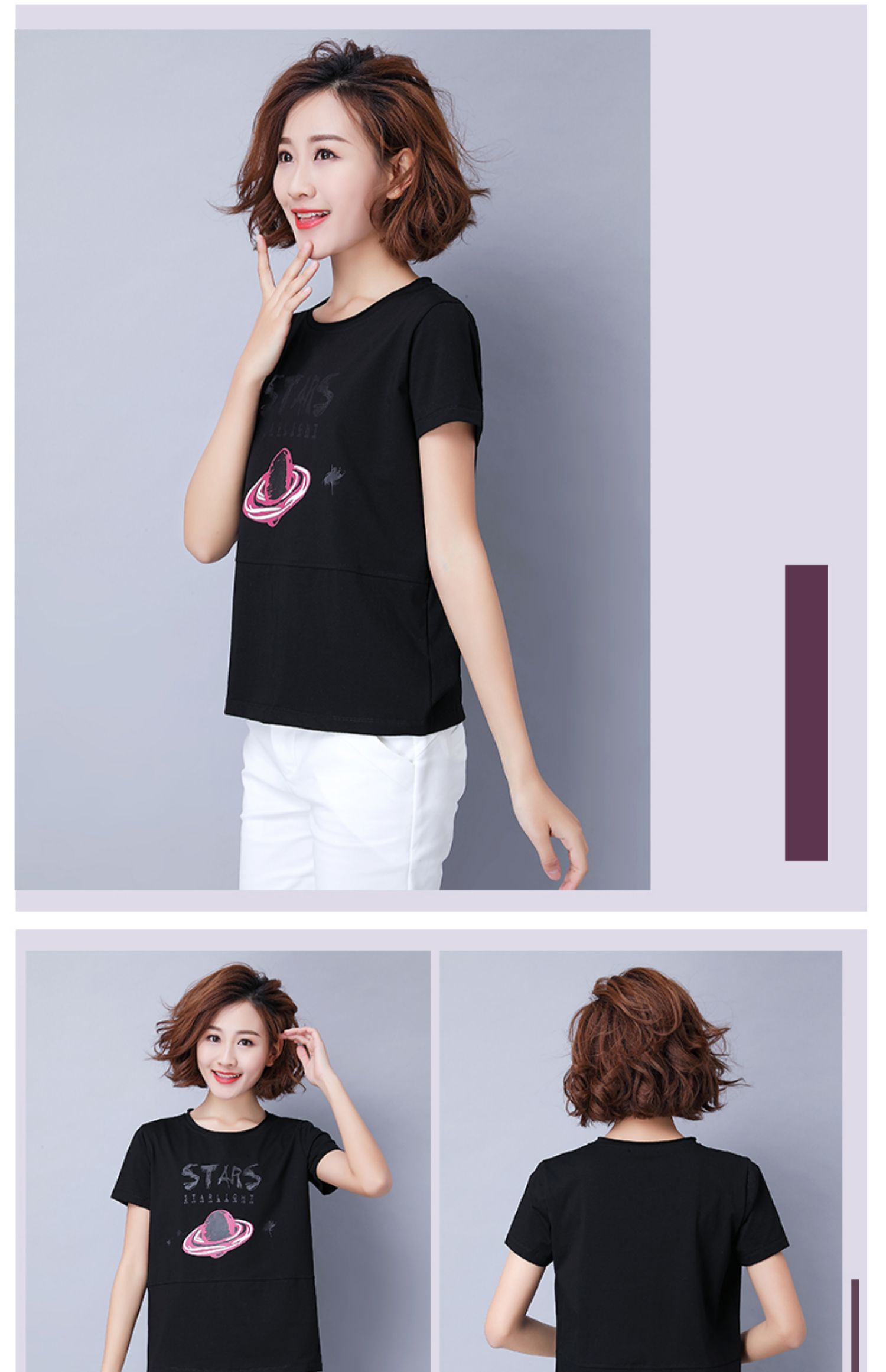 Áo thun cotton ngắn tay nữ mùa hè 2019 mới cho mẹ hoang dã quần áo trung niên size lớn áo sơ mi nữ - Áo phông áo phông đen nữ