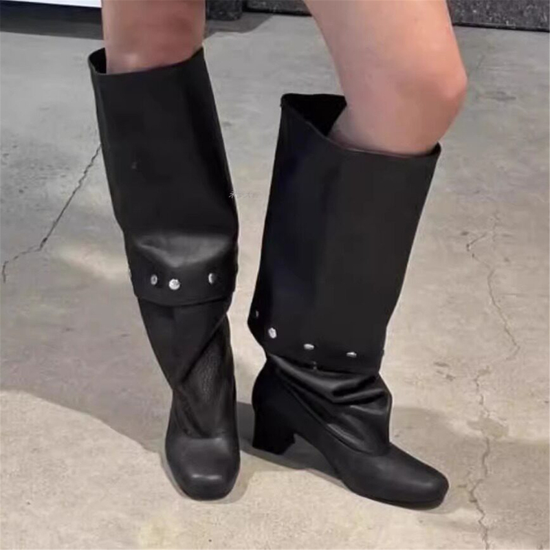 Three-Way Detachable Over-The-Knee Boots 2026 Spring/Summer New Retro Chunky Heel Studded Slimming High Boots