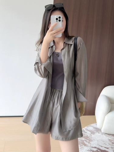 Летний комплект, лонгслив, рубашка, майка топ, шорты, защита от солнца, для маленькой груди, 3 предмета