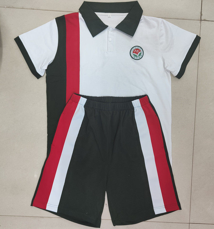 Summer Short Sleeve School Shorts Suit Elementary School Students White Ink Green Splicing 