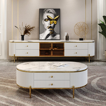 High-end light luxury style marble coffee table TV cabinet combination living room rock board floor cabinet bright light small apartment modern simple