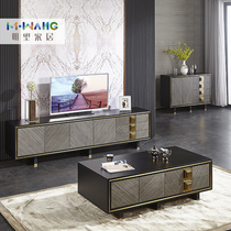 Italian light luxury tea table TV cabinet combination post-modern minimalist designer rock slab marble high floor cabinet living room