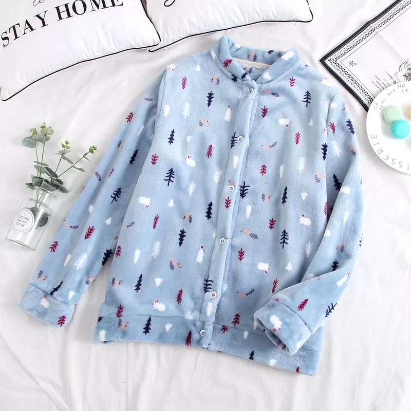 Phiên bản Hàn Quốc của bộ đồ ngủ bóng chày ngọt ngào flannel đồ ngủ nữ một mảnh mùa đông kích thước lớn có thể được mặc bên ngoài đồng phục bóng chày phục vụ nhà