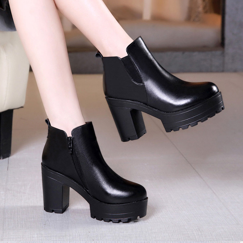 Muffin thick-soled ankle boots autumn and winter thick heel waterproof platform large size 40-43 yards high-heeled Martin boots British style nude boots women