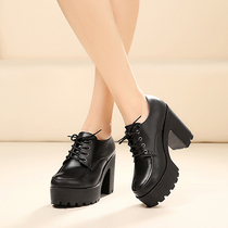 2021 autumn new high heel thick heel lace-up waterproof platform muffin single shoes casual shoes Korean leather shoes womens shoes