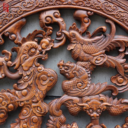 Dongyang woodcarving camphor wood disc pendant Kowloon 1 meter Kowloon supreme finely carved thick disc wall hanging pure handmade