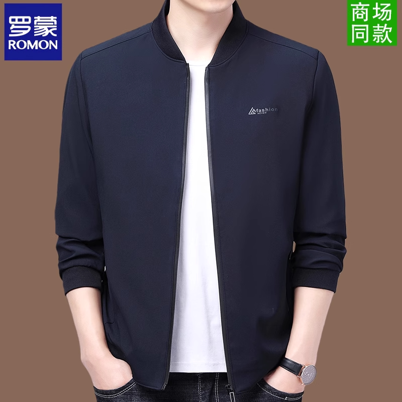 Romon メンズ ビジネス カジュアル 春秋ジャケット、2026年新スタイル、中年向けスタンドカラーコート、トレンディ