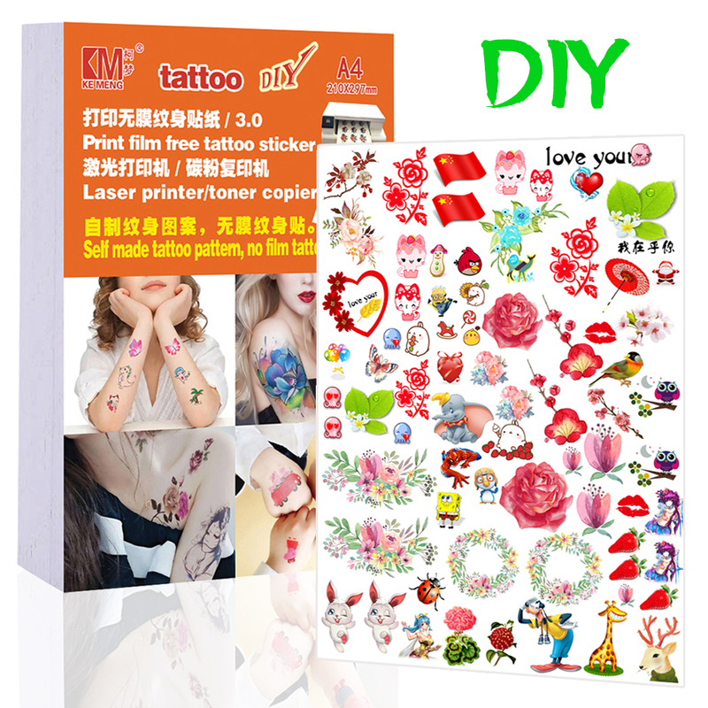 Temporary Tattoo Paper Creative Printing Tattoo Paper A4 Water-Slip Paper Colorfulful DIY Cut Out Laser Printing Water Sticker Temporary Tattoo Paper Creative Printing Tattoo Paper A4 Water-Slip Paper Colorfulful DIY Cut Out Laser Printing Water Sticker