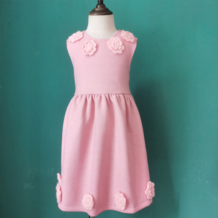 Small Encounter Girl Autumn Winter Pink Gross Hand Flowers Big Swing Princess Gown Dress Dress 80-165cm