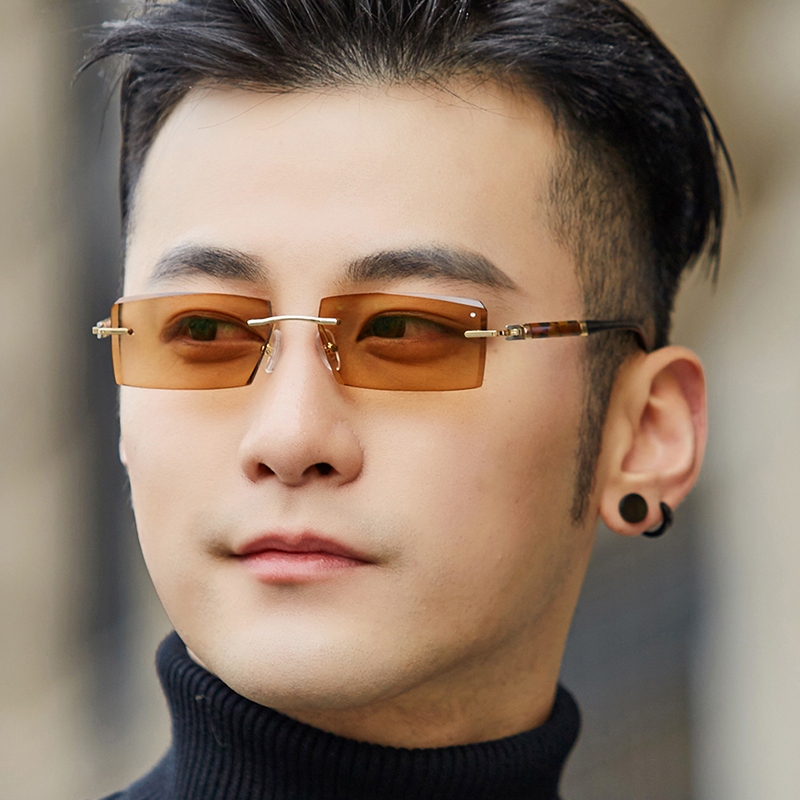 No-frame discoloration glasses Men's anti-Blu-ray cutting edge inlaid drilling sunglasses sunglasses Solar Glasses Myopia Plain anti-UV88025