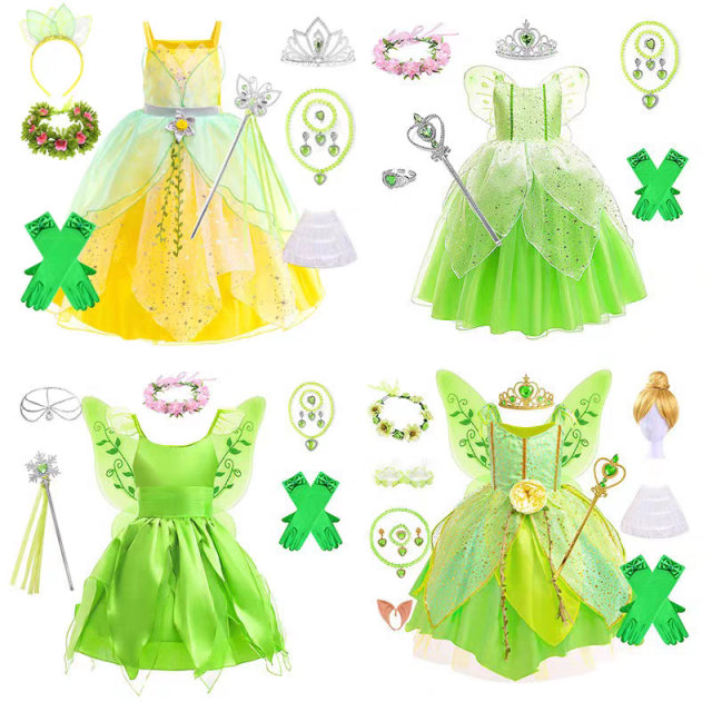 
Green Elf Fairy Dress Princess Dress Tinker Bell Elf Dress Halloween Cos Girls Performance Costume