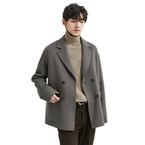 Collier de couleur pures cheveux bifaciaux manteau brut homme court article 2023 automne et hiver laine épaissie manteau de laine