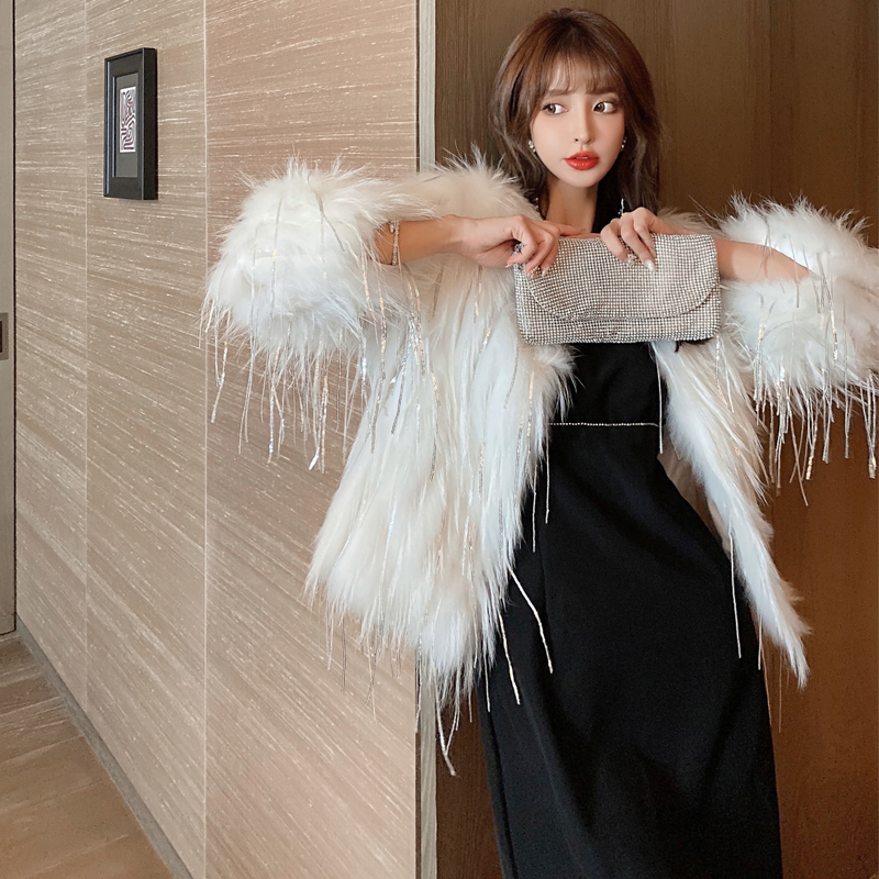 2025 Winter New Korean Style Slimming Faux Fox Fur Braided Tassel Short Fur Coat Raccoon Fur Coat for Women