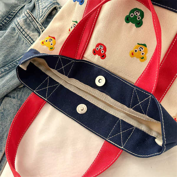Yibena Mummy Canvas Bag Contrast Color Mother Bag Handbag Baby Diaper Bag Mother Portable Bag Bucket Bag — 4