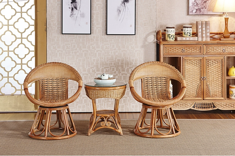 Wicker ghế ba mảnh giải trí xoay ghế mây bàn cà phê kết hợp ban công Indonesia đồ nội thất mây wicker ghế giải trí bàn cà phê ghế - Bàn ghế ngoài trời / sân bàn ghế để ngoài trời