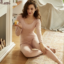 Top croak warm lingerie womens suit student autumn winter cotton crew neck autumn pants thin bottom cotton sweater