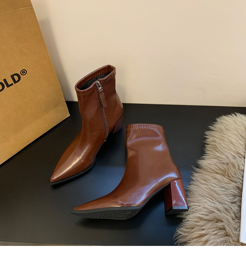 Французский эластичность Lean -Thin Boot самка 2025 осенью и зимой новый наконечник Толстые голые сапоги на высоком кабгалстук-бабочкае Лодыжка короткие трубки ботинки сын Sonlarfu/Suo Lanfu 