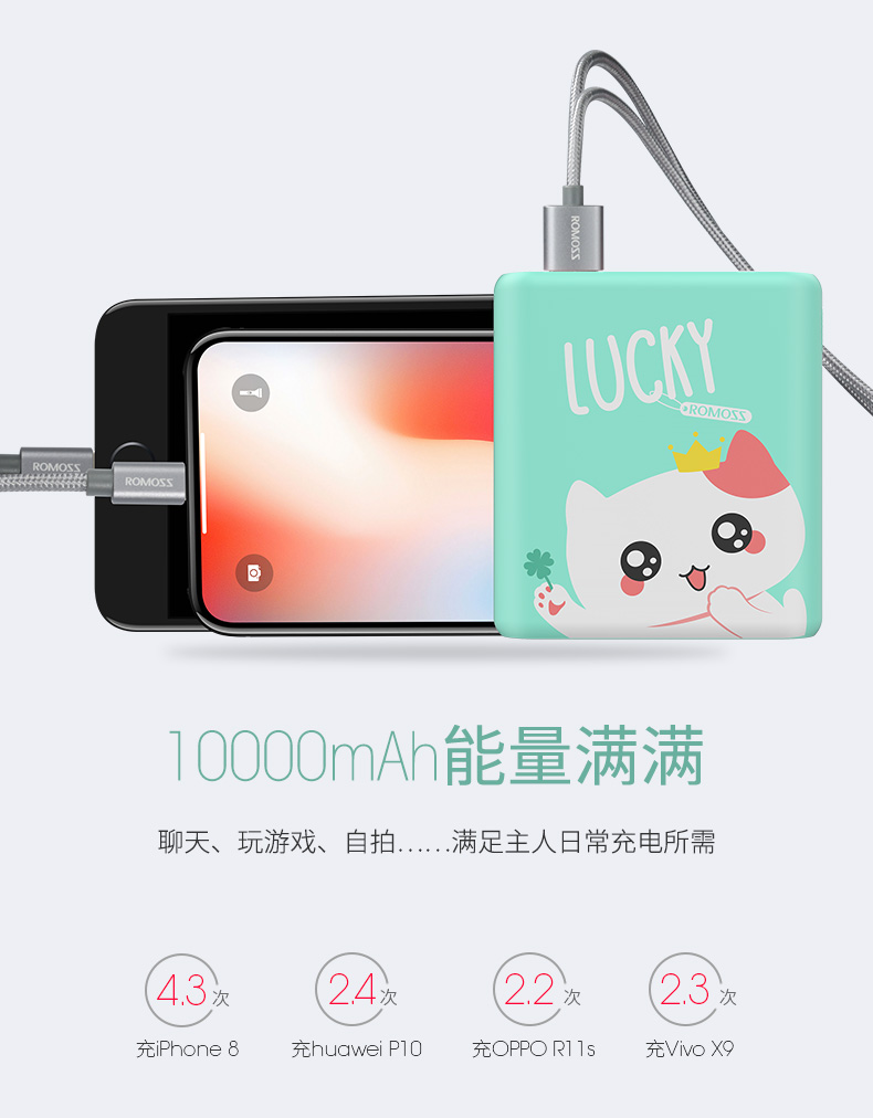 Roman Shi / romoss 10000 mAh nhỏ và đầy màu sắc tùy chọn di động Apple điện thoại di động in cô gái sáng tạo sạc kho báu chính thức