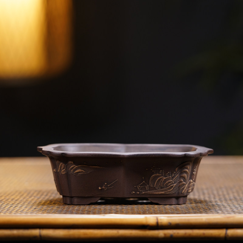 Yixing Republic of China early flower pots all handmade mud-painted iron painting Xuan old pots antique antique meaty old flower pots