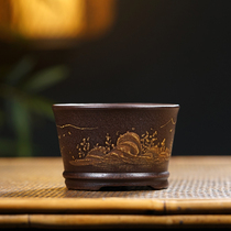 Yixing Purple Sand Old Flower Pot Republic Iron Painting Xuan Pure Entirely Handmade Clay Painting Old Purple Clay Japan Return Old Objects