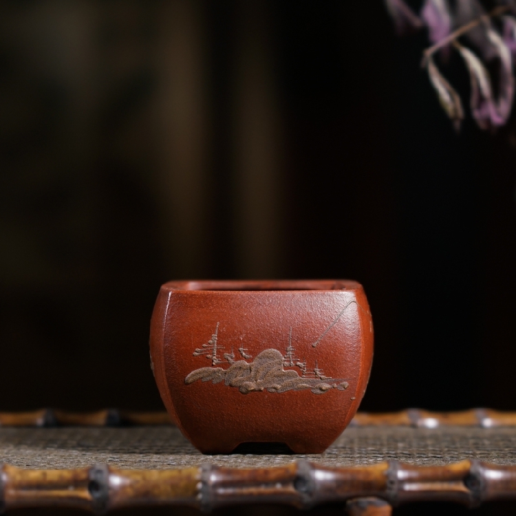 Taiwan's Return Purple Clay Clay Painting Small Flower Pot in the Republic of China During the Republic of China's All-handmade Collection of Antiquity Collection Art