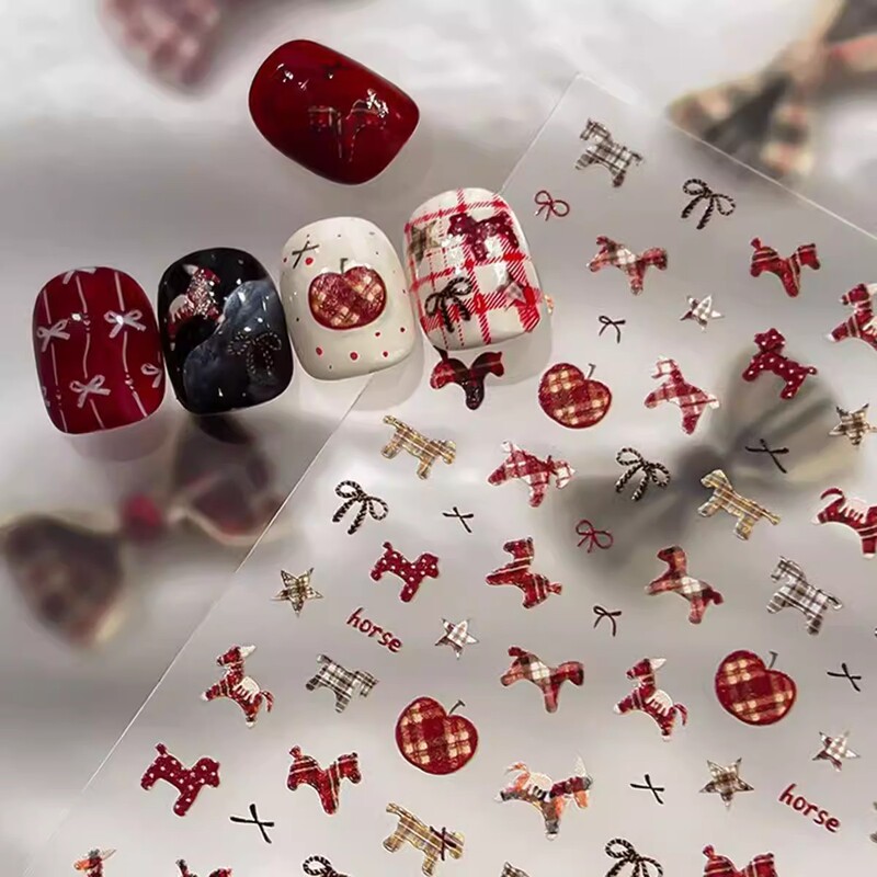 2026 Textured Colorful Year of the Horse Embossed 3D Cute Nail Stickers New Year Pony Nail Art Festive Hot Girl Decoration