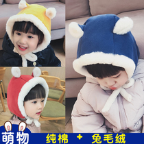 Winter cute female baby cotton hat cotton male baby ear protection hat plush baby plus velvet children pullover hat