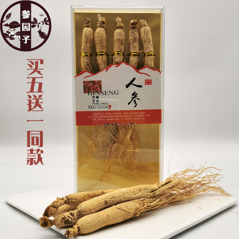 (Buy Five Sends one) Ginseng Garden Ginseng Wild Ginseng Mountain Ginseng Fresh Raw Sun White Ginseng Changbai Mountain ginseng Northeastern Special Courtesy Box