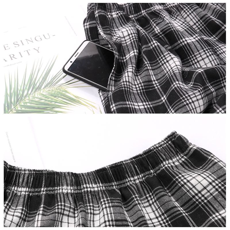 Quần ngủ kẻ sọc màu đỏ và đen của phụ nữ quần cotton cotton kích thước lớn mùa xuân và mùa thu eo quần nhà quần bông nam thu đông