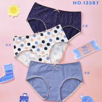 Full of two butterfly Anfen ladies flat corner middle waist soft skin cotton lace solid color Net cool inner crotch no trace pants