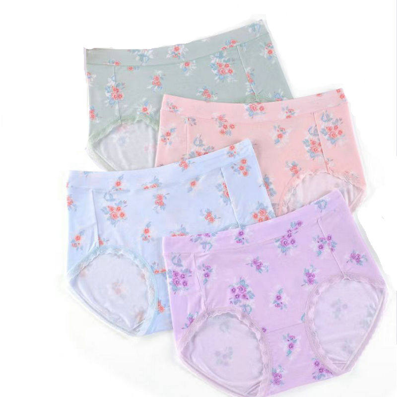 Full of two butterfly Anfen flat underwear high waist large version plump romantic flower High bullet no trace double waist edge height