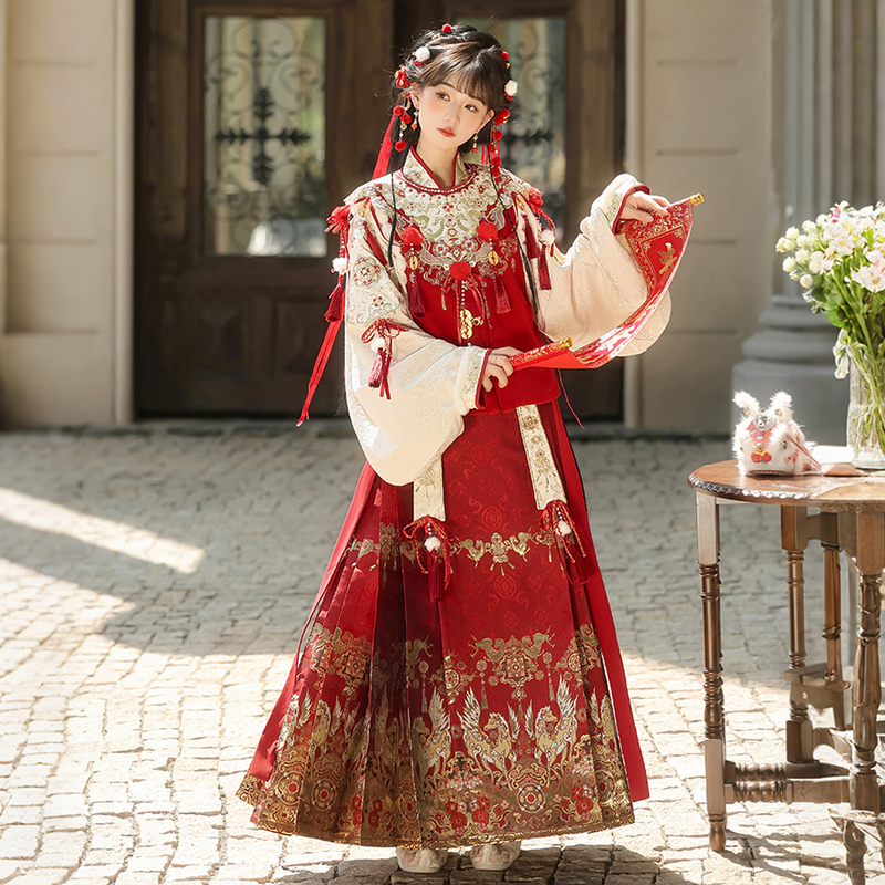 Hanru Chutianma Blessing Hanfu Women's National Style New Year Battle Robe Han Element Dress New Year Greeting Outfit Set Winter
