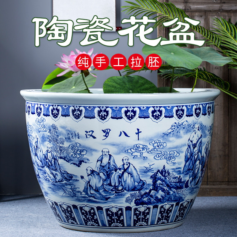 Jingdezhen Ceramic Qinghua Grand-cylinder 1 5m 5m Rohan Courtyard Company Tricks Water Tank Sleeping Lotus Fish Fish Tank