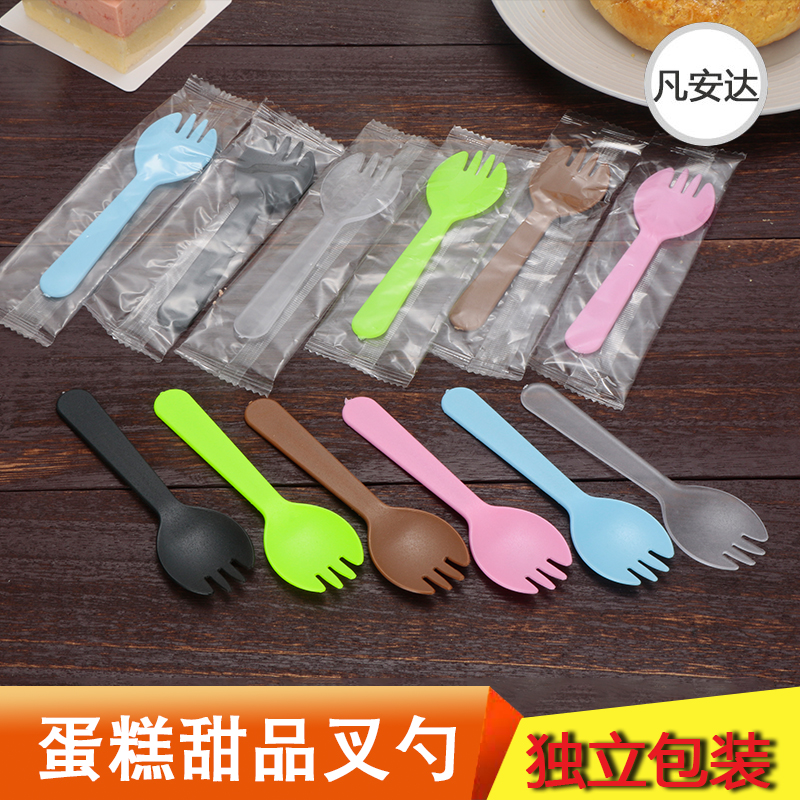 Disposable spoon plastic cake fork spoon ice cream spoon dessert spoon fruit fork pudding small spoon individually packaged