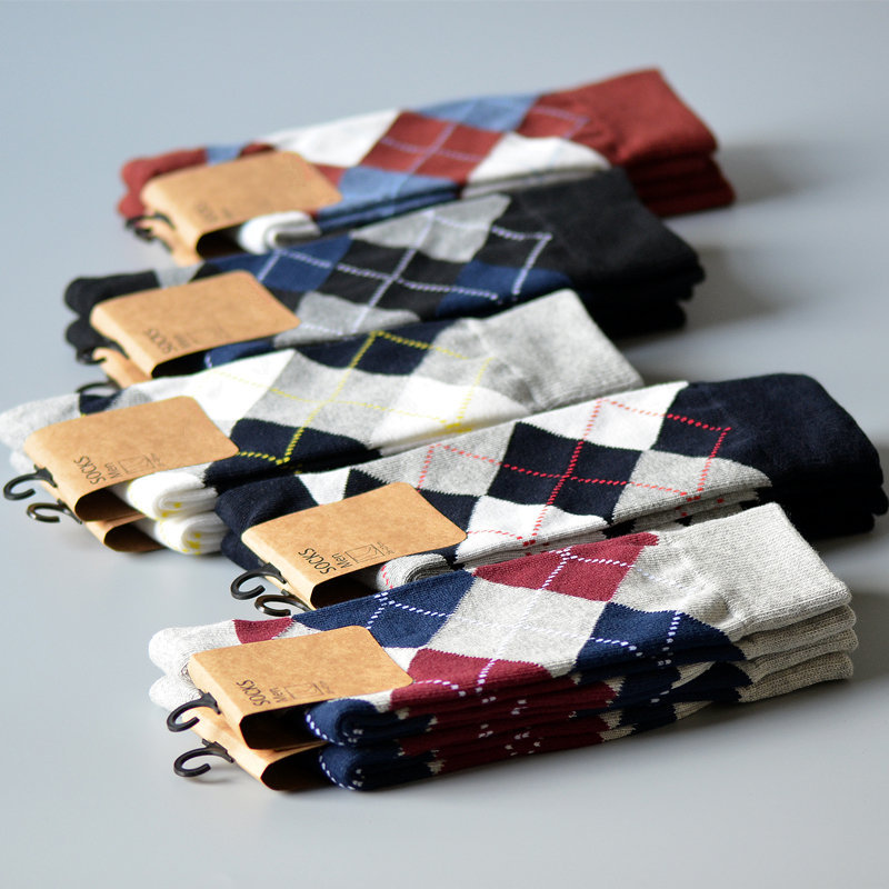 Xinjiang Cotton British-Style Diamond Pattern Gentleman's High Tube Men's Socks Pure Cotton Spring and Autumn Business Mid-Tube Winter Trendy Socks