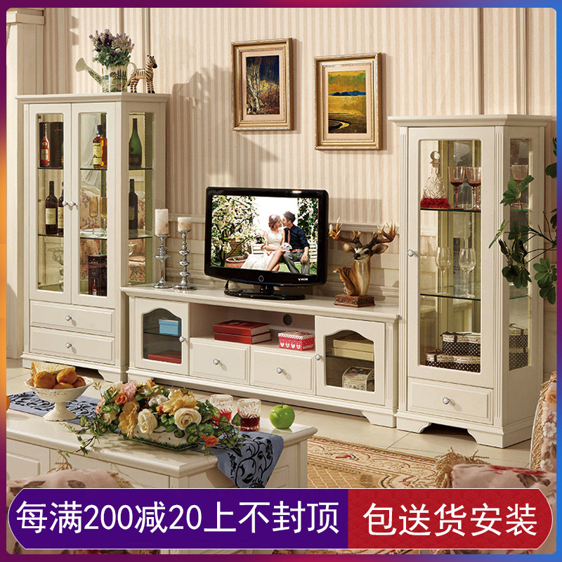 Han Style TV Cabinet Tea Table Combined Wine Cabinet Fields Garden Modern Minima American Small Family Type Living Room Solid Wood Containing Ground Cabinet