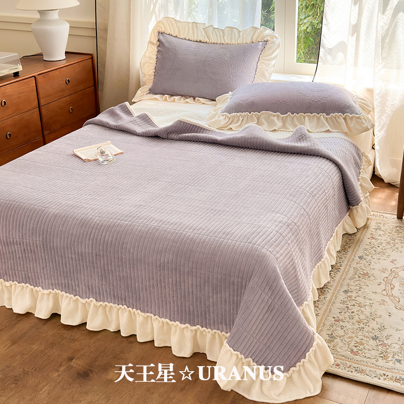 French Lace Thickened Warm Milk Velvet Bed Cover Quilted Bed Sheet Three-Piece Set Tatami Non-Slip Kang Cover Coral Velvet