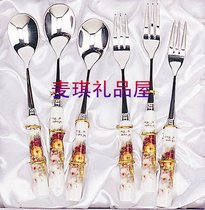 Korea imported kitchen tableware TOPMATE Italian rose ceramic stainless steel coffee spoon fruit fork 6p