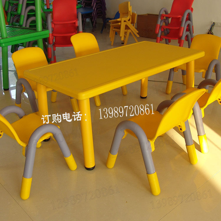 Factory direct sales kindergarten supplies Plastic rectangular table for six children's tables and chairs for children