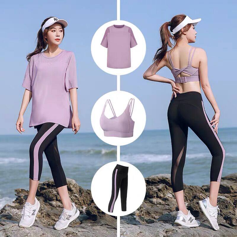Yoga Sportswear Sports Suit Women's Summer Tennis Red Gym Fitness Room Running Speed Jersey Fitness Suit Loose Large Size Three Sets