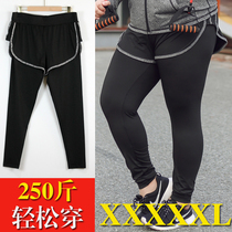 Large yard fitness pants female fat mm 200 pounds weight plus fake two speed dry yoga pants running pants