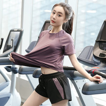 Large-yard fitness suit Short sleeve yoga suit speed dry running sports leisure wear skinny shorts morning running suit