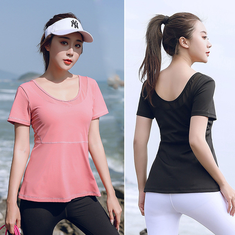 Large size thin yoga clothes women 200 pounds fat mm summer short-sleeved fitness clothes quick-drying tops Running sports T-shirts